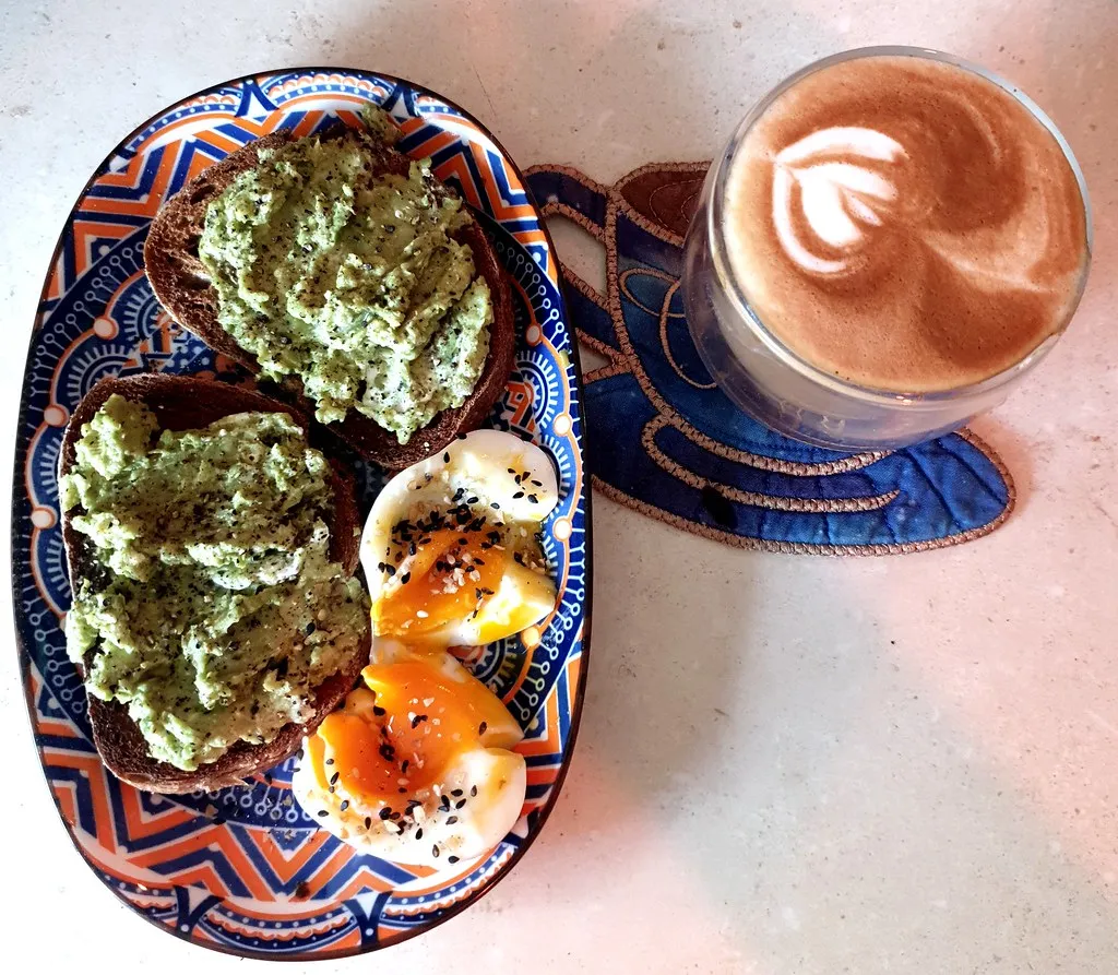 An all-day spread of toast, eggs and coffee